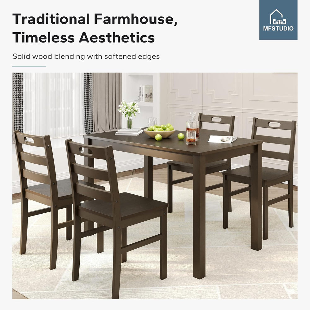 MFSTUDIO 5 Piece Kitchen Table Chairs Set of 4, Wood Dining Table Set for 4, ...