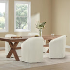 Upholstered Dining Chairs with Casters, Washable Cover Modern Dining Room Chairs with Barrel Backrest & Dual Armrest for Kitchen, Living Room, Bedroom, Linen Fabric, 2PCS