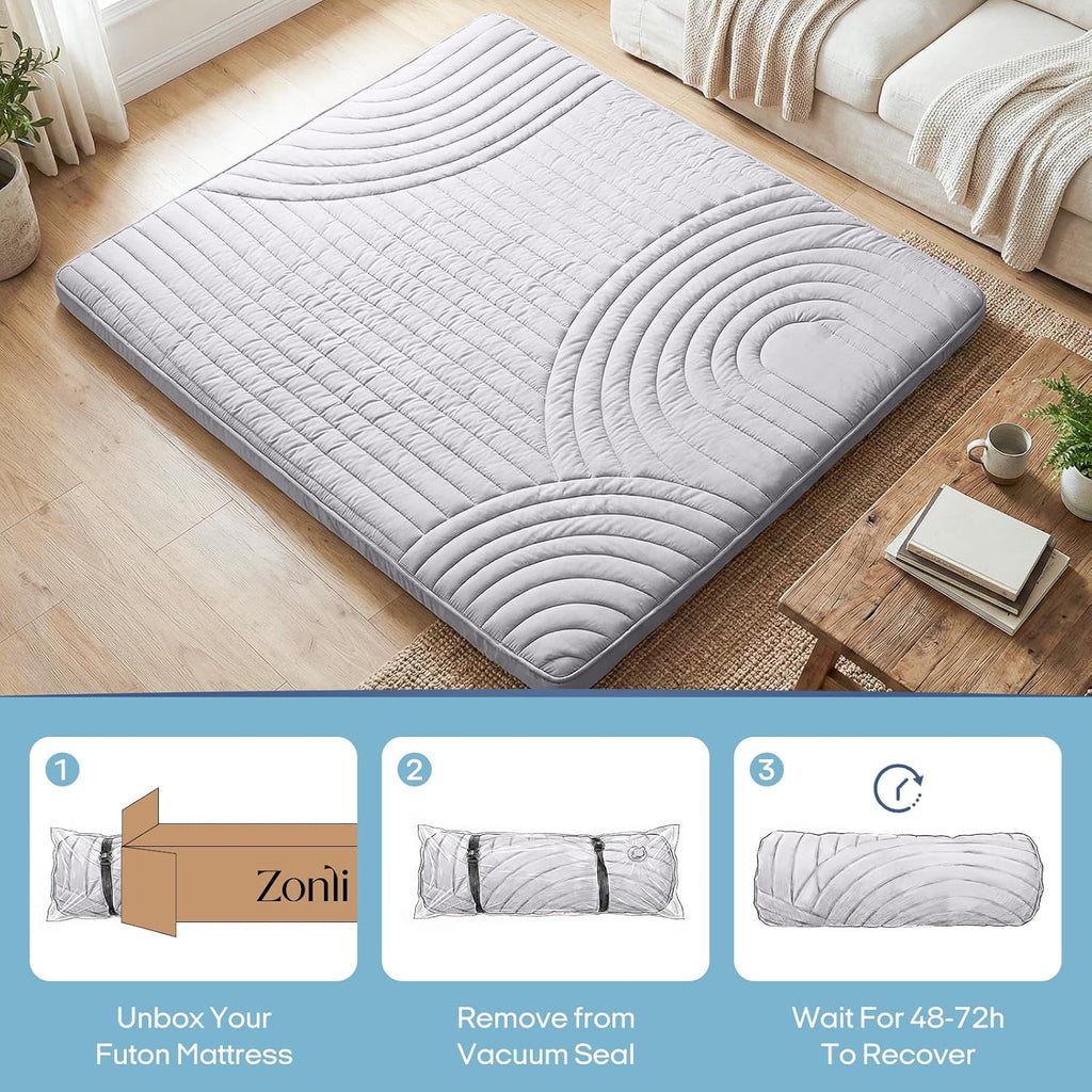ZonLi Japanese Floor Mattress Futon Mattress Twin Size, Thicken Roll Up Tatami Mat Washable Cover, Portable & Foldable Floor Bed Mattress for Sleeping, Dormitory, Adult