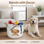 Golden Retriever and Lab Dog Toy Basket, Cotton Rope Storage Bin, 15x11 in | Pet Toy Storage, Blanket and Leash Organizer, Soft Felt Puppy Patch, Dog Mom Gift, Living Room and Crate Side Bin, Spot Clean