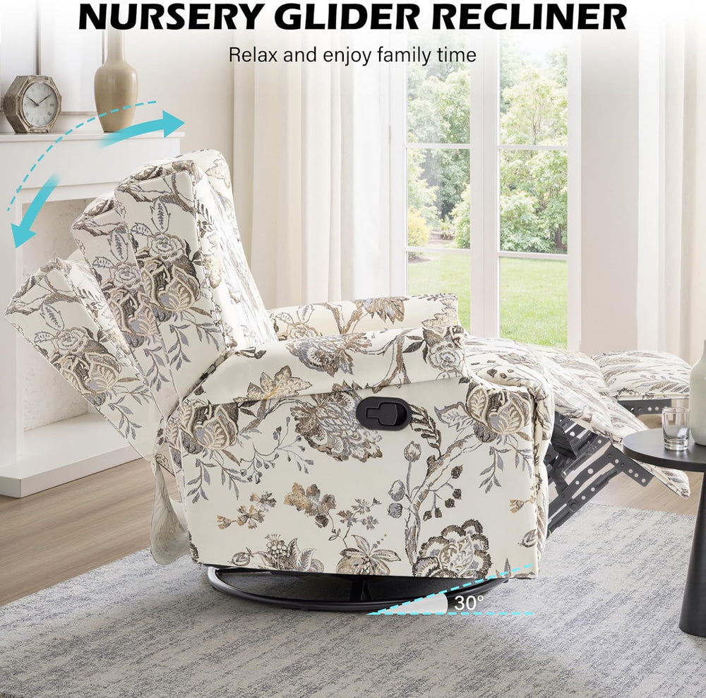 Swivel Glider Floral Recliner Chairs Set of 2, High Back Swivel Rocker Fabric...