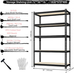 Storage Shelving Unit Heavy Duty Garage Shelves Metal Utility Rack for Kitchen Pantry Basement Pantry Warehouse Laundry Black 72" H x 36" W x 16" D 5-Tier 2000LBS