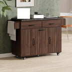 Kitchen Island with Trash Can Storage, Rolling Kitchen Cart on Wheels with Drop Leaf, Drawers, Adjustable Shelf and Tilt Out Trash Can Cabinet for 15 Gallon Garbage Bin, Brown