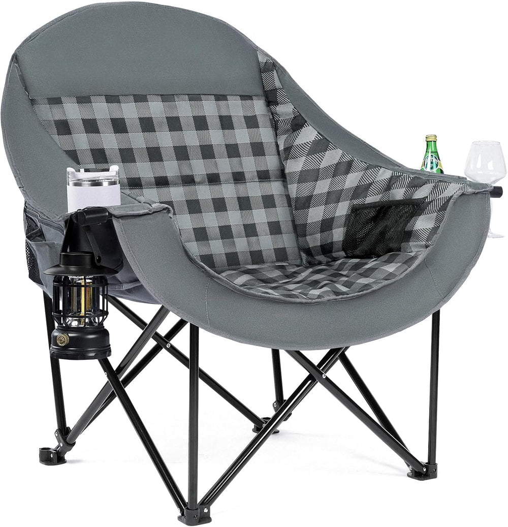 Oversized Camping Chair for Adults, 500 LBS Heavy Duty Folding Chair, Plaid |...