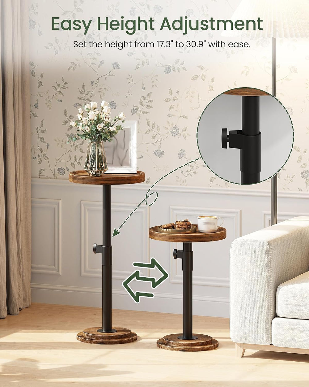 CHOEZON Small Side Table and Height Adjustable Drink Table Bundle, for Small ...