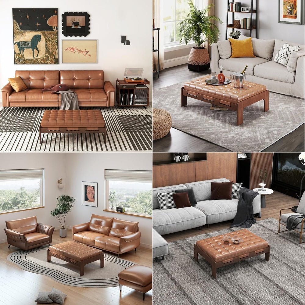 chairus 47.75" Large Rectangle Ottoman Coffee Table, Tufted Faux Leather...