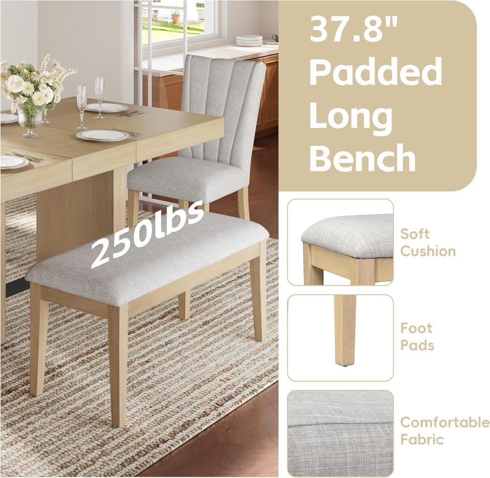 LUMISOL Farmhouse Dining Table Set for 6, Extendable Kitchen Table Set with B...