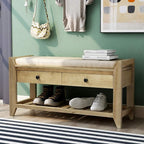 39″ Storage Bench with Cushioned Seat and Drawers,Multipurpose Wooden Entryway Ottoman,Hidden Compartment Organizing Shoe Rack,for Bedroom Hallway Porch,Gray