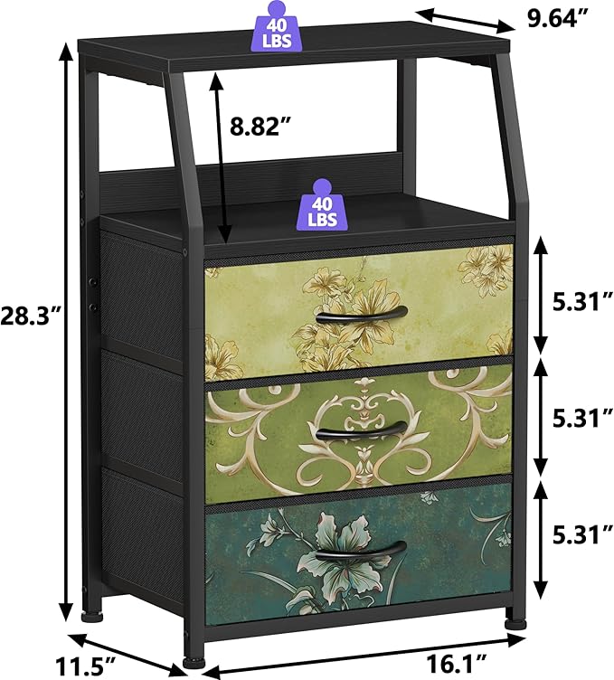 Furnulem Retro Night Stand with 3 Drawers and 2-Tier Shelf, Small Nightstand ...