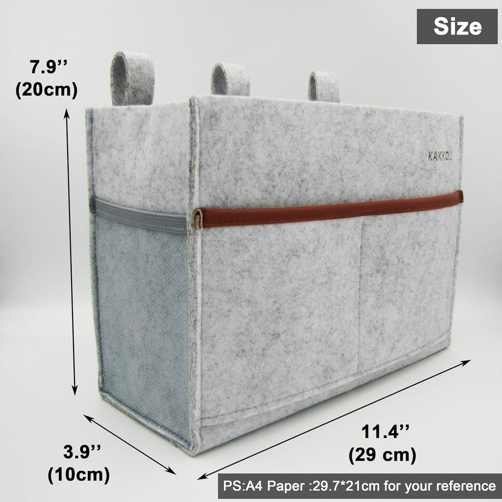 Bedside Caddy, Felt Bedside Storage Organizer, Hanging Storage Bag, Chair Organizer Caddy, Remote, Magazine, Drink Bottle Holder for Hospital, Dorm Bed, Baby Stuff, Office (Light Grey Small)