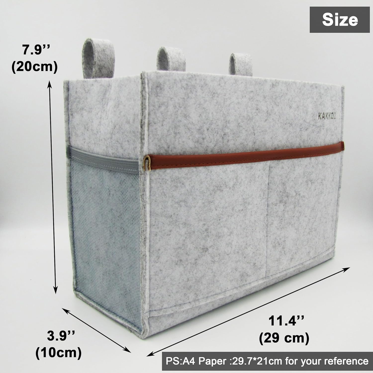 Bedside Caddy, Felt Bedside Storage Organizer, Hanging Storage Bag, Chair Organizer Caddy, Remote, Magazine, Drink Bottle Holder for Hospital, Dorm Bed, Baby Stuff, Office (Light Grey Small)