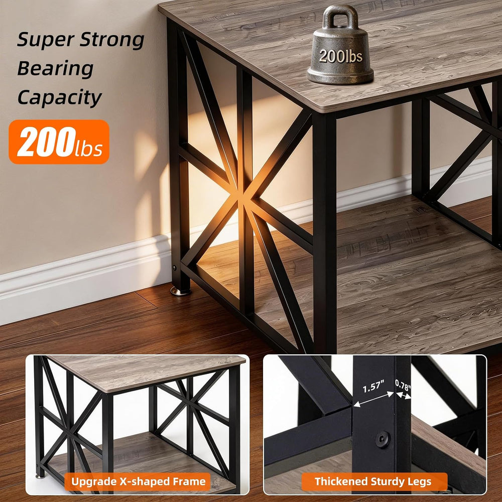 TooCust Square End Table with Storage Shelf, 24 inch Large Side Table with Ro...