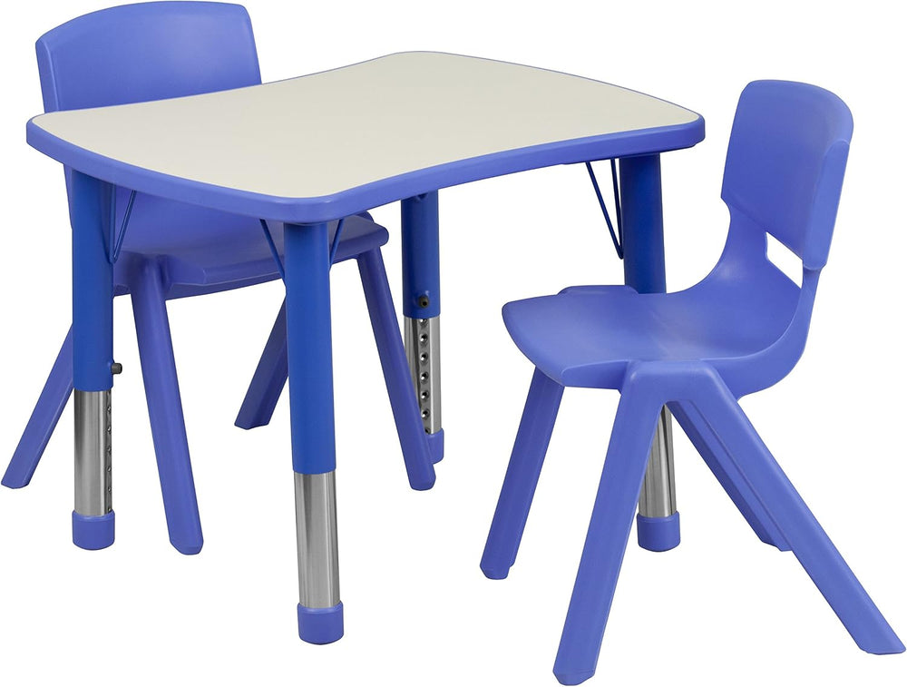 Emma + Oliver Blue Activity Table Set with 2 Chairs | Plastic Top, Easy Assembly
