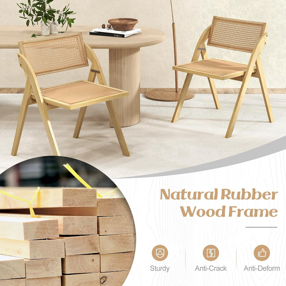 GIANTEX Folding Dining Chairs Set of 4, Wooden Folding Chair with Rattan Back...