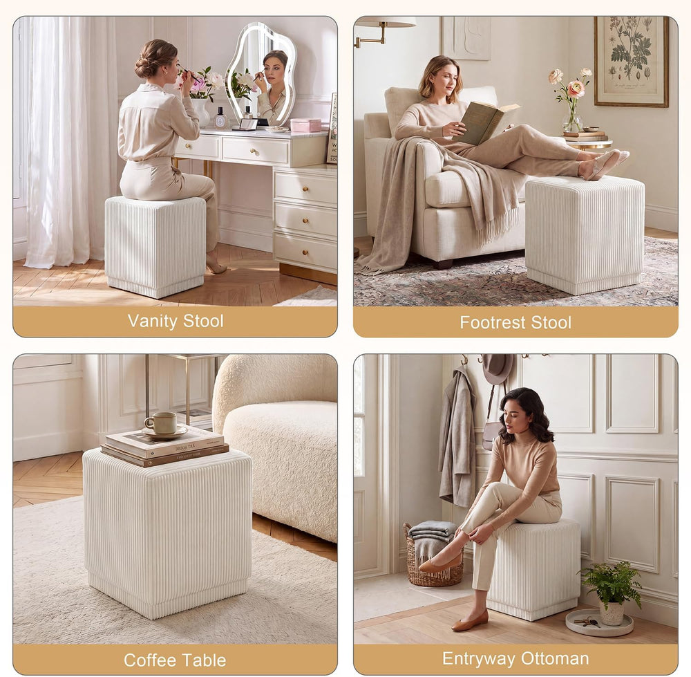 Homebeez Modern Square Ottoman, Vertical Channel Tufted Foot Stool Ottoman, C...