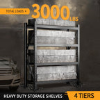 3000LBS Heavy Duty Shelving Units, 4 Tier Adjustable Metal Utility Shelf, 78.7" H Garage Storage Shelves Organization Rack for Industrial, Warehouse, Basement (Black, 19.7" D×41.3" W×78.7" H)