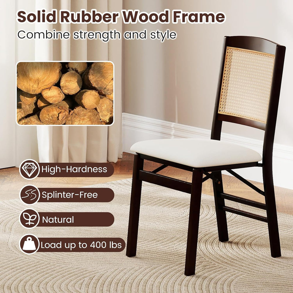 KOTEK Folding Dining Chairs Set of 4, Wooden Kitchen Chairs with Padded Seat ...