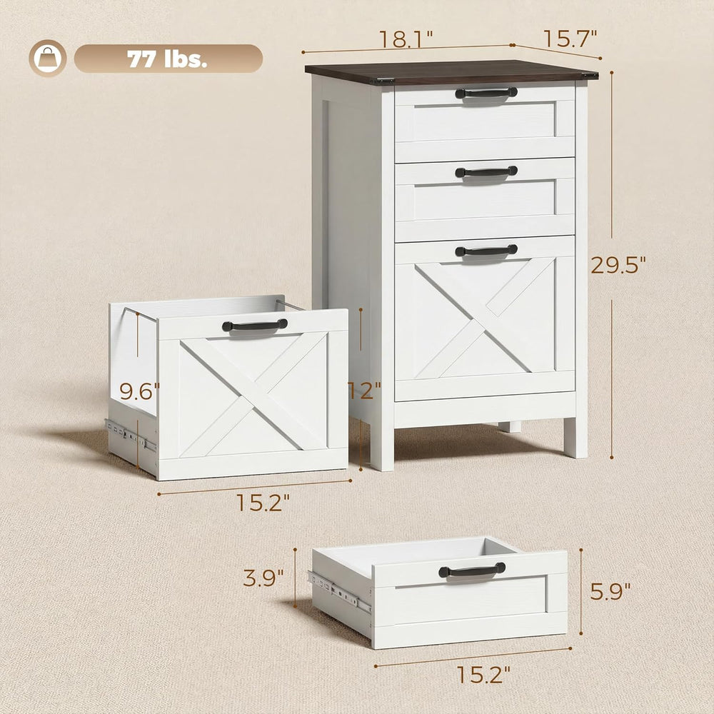 HOMCOM 3 Drawer File Cabinet Printer Stand Silent Slides Distressed White