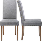 Upholstered Dining Chair Modern Stylish Parsons Kitchen Diner High Back with Bronze Nailhead Trim & Wood Legs, Set of 2, Grey