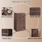 Tilt Out Laundry Hamper Cabinet, 10 Gallon Farmhouse Trash Can Cabinet with Drawer, Hidden Wood Garbage Can Bin Cabinet with Laundry Storage Basket for Bathroom, Kitchen, Brown