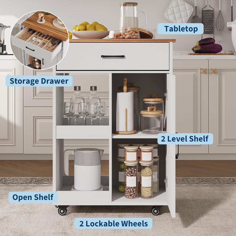 Garvee Kitchen Island with Drop Leaf, Rolling Kitchen Island on Wheels with S...