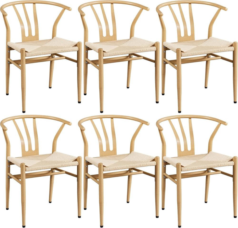 Yaheetech Dining Chairs Set of 6 Mid Century Modern Woven Chairs Wood Color