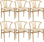 Yaheetech Weave Dining Chairs Set of 6 Mid-Century Modern Dining Room Chairs with Weave Hemp Seat and Metal Legs for Kitchen, Living Room, Restaurant, Wood Color