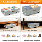 11 inch Under Bed Storage with Wheels, 2-Pack Underbed Storage Containers for College Dorms Bedrooms Organization, Foldable Under Bed Drawers for Comforters, Blankets, Clothes & Shoes, Grey