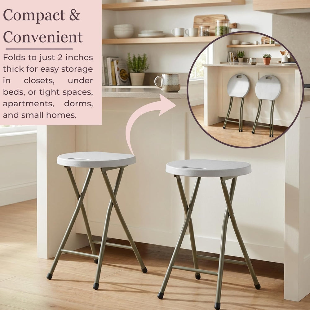 Lavish Home Portable Folding Stools with Backless Seat Set of 4, White, 18”