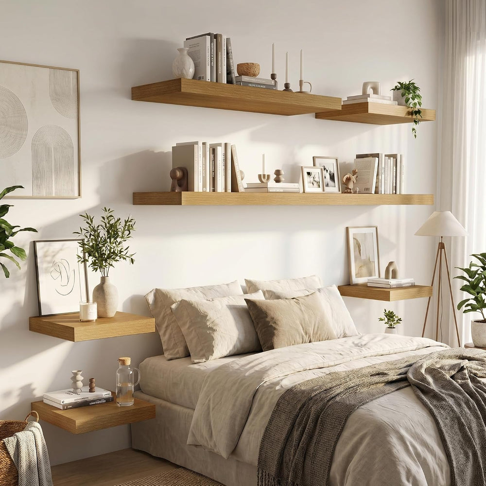 Vivelove Deep Floating Shelves 48x12” Set of 2, Oak