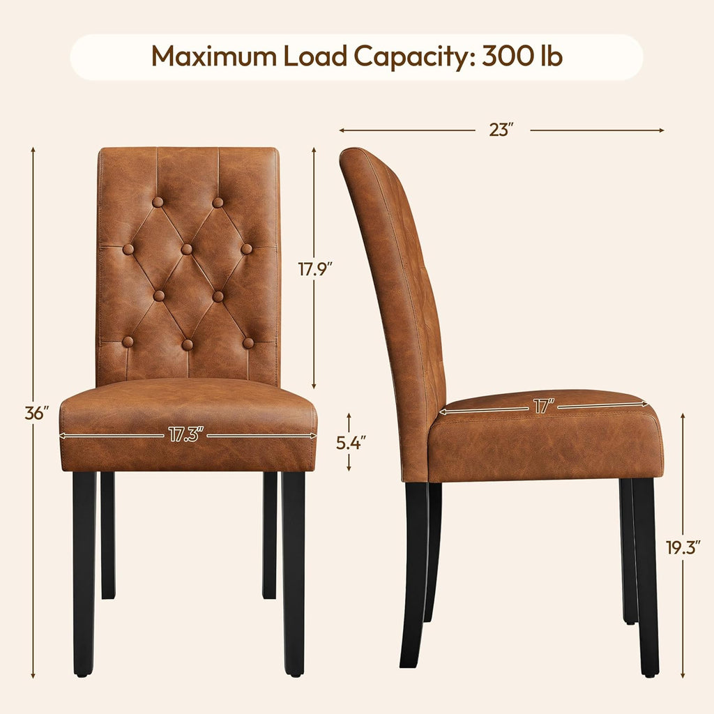 Yaheetech Dining Chairs Set of 4 Modern Style Faux Leather Dining Room Chairs with Solid Wood Legs and Button Tufted Padded for Home Kitchen, Retro Brown