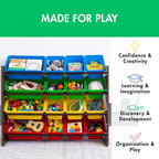 Humble Crew Supersized Toy Storage Organizer with 16 Removable Bins, Walnut/Primary – Large Toy Storage for Toddlers Ideal for Kids' Rooms, Playrooms, and Nurseries - Modern Toy Bins for Kids
