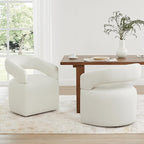 Upholstered Dining Chairs with Removable Casters Barrel Side Armchair with Rollers for Diningroom Bedroom Livingroom Reading Room, Ivory, Set of 2