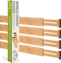 Bamboo Drawer Organizer Adjustable and Expandable - Ideal Drawer Dividers for Kitchen, Dresser, Bedroom and Bathroom - Expandable Drawer Organizer Set of 4 - Water-Resistant Finish