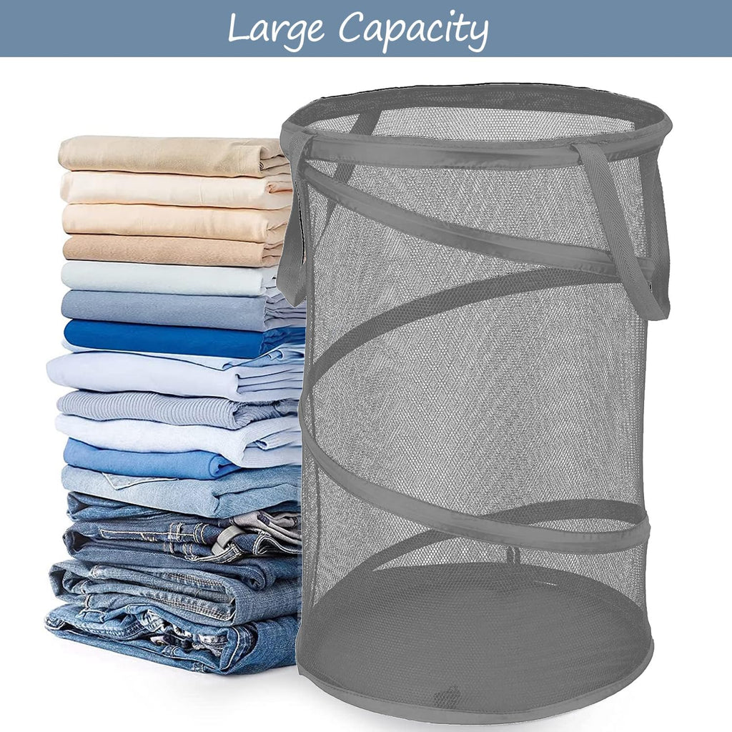 BATTOO Collapsible Laundry Baskets, Foldable Mesh Pop Up Hamper, Portable Laundry Basket Hamper with Handles for Laundry, Bathroom, Kids Room, College Dorm, Travel, Storage Organizer Grey