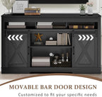 Farmhouse TV Stand with Sliding Barn Door for TVs up to 65+ Inch, 34" Tall Entertainment Center, Wood Media Console Storage Cabinet for Bedroom, Living Room, Black