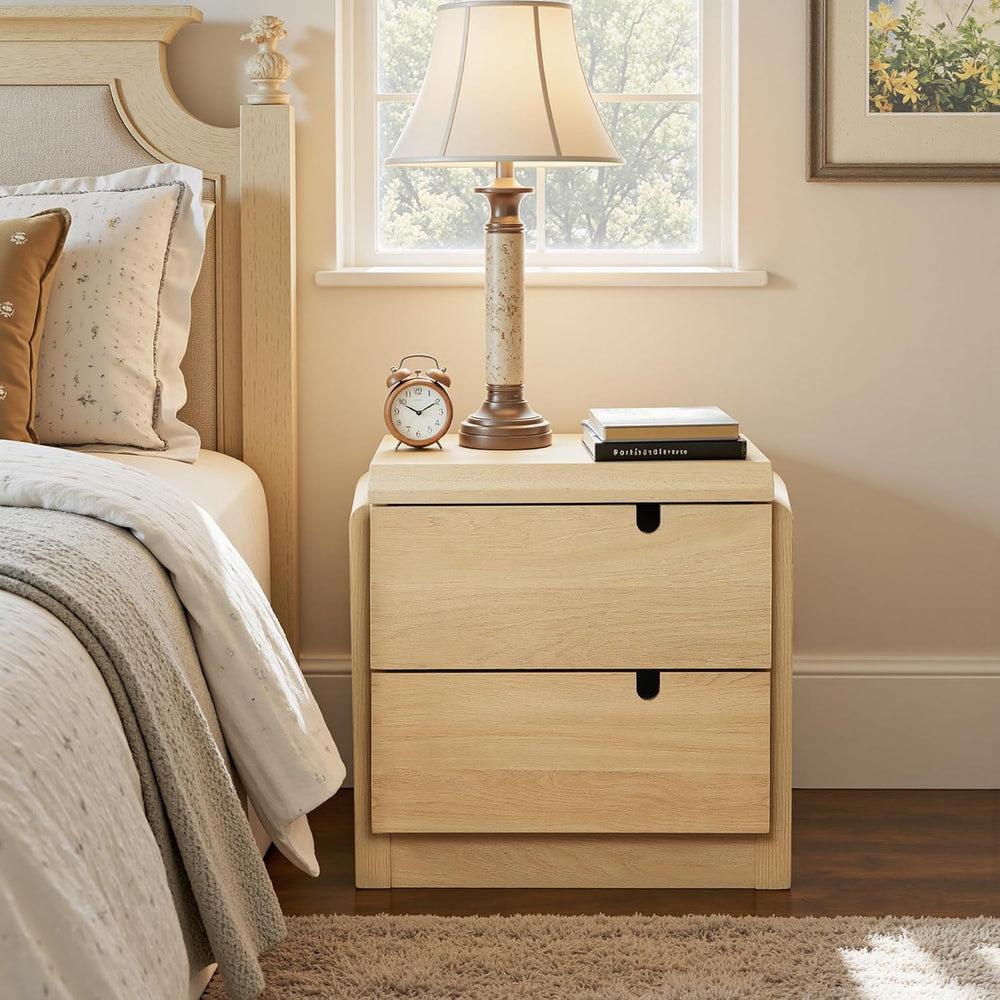 LuxenHome 21" H Modern Nightstand with 2 Drawers, Mid Century Modern Oak...