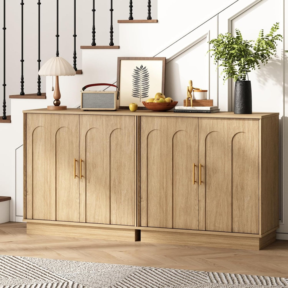 Buffet Cabinet with Storage, 2 Door Sideboard Credenza with Arch Design and A...
