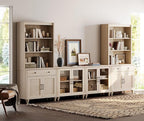 WAMPAT Entertainment Center with Bookshelves for TVs up to 75", Farmhouse Wall Unit TV Stand with Glass Doors & Drawer, Media Console Table for Living Room, Bedroom & Home Theater, Beige