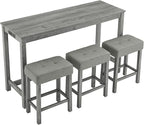 Ball & Cast 4 Piece Kitchen Dining Room Table and Chairs Set, Farmhouse Wooden Counter Height Bar-Sets w/USB Ports & Power Outlet & 3pcs Stools, 59" Sofa-Table Barstool w/Charging Station, Grey