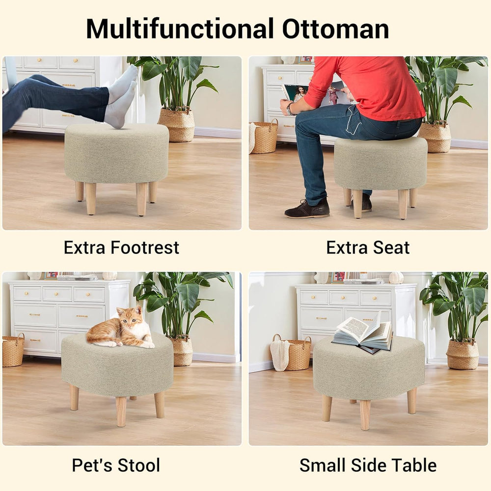 DAZONE Beige Swivel Accent Chair with Ottoman, Comfy Barrel Armchair for Smal...