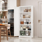 SteeLoong Kitchen Pantry Cabinet,71”Metal White Storage Cabinet with Doors and Shelves,Tall Cabinet with 2 Gold Hands for Dinning Room,Living Room