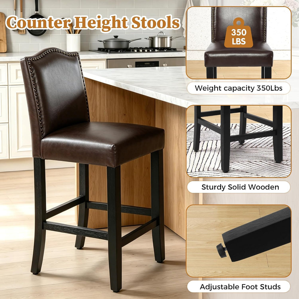 LSSPAID Counter Height Bar Stools Set of 2, 24.8 Inch Pu Upholstered Barstool...