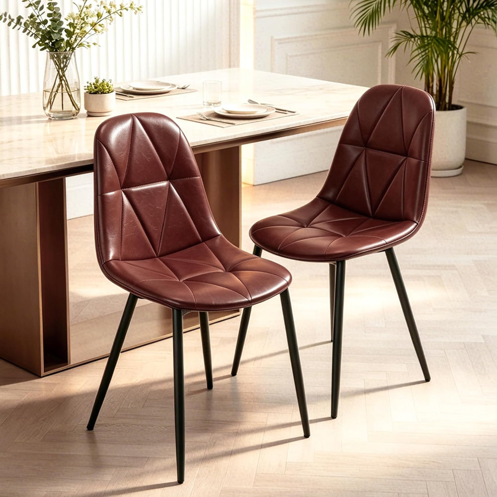 Set of 4 Brown Dining Chairs – Modern Armless Kitchen & Dining Chairs, Fa...