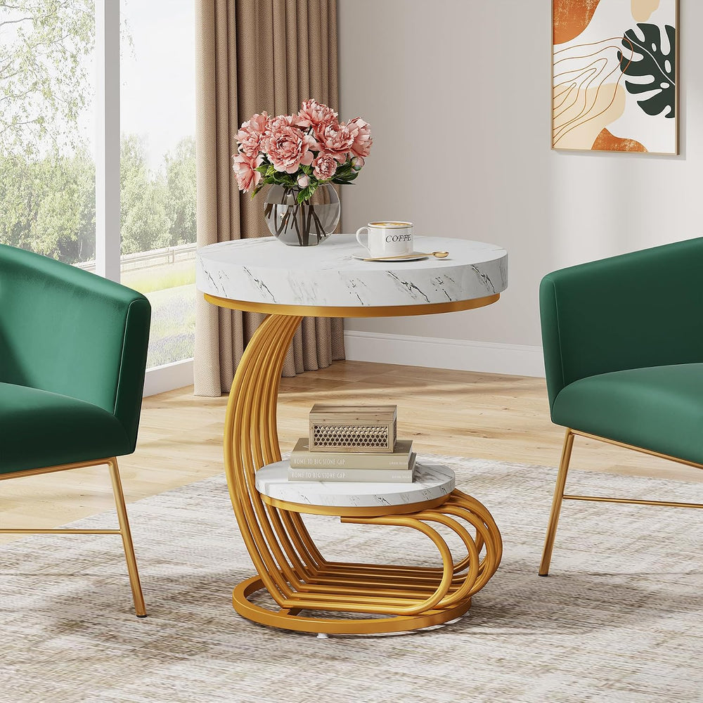 Tribesigns Round End Table, 2-Tier Modern Wood Side Table with Shelf Storage,...