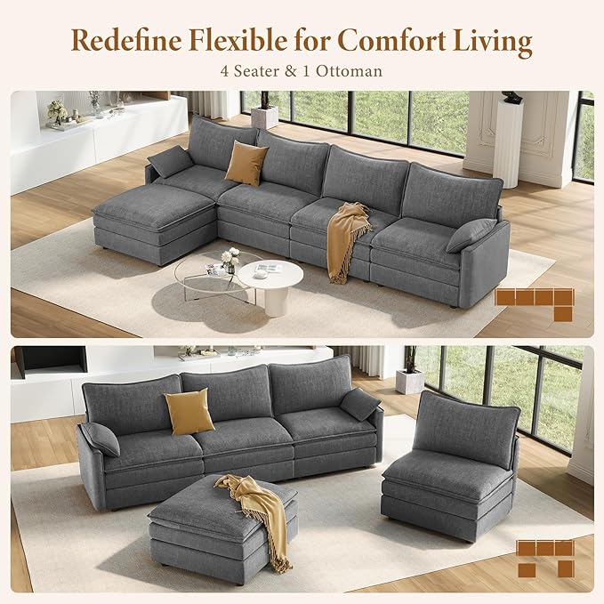 Vesgantti 142" Cloud Couch Sectional Modular Sofa, Comfy Sectional Couch...