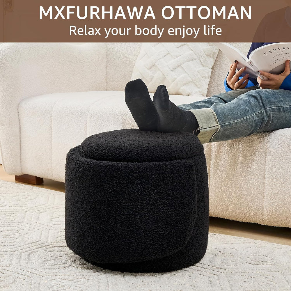 Storage Ottoman Modern Vanity Stool with Foldable Backrest | Teddy Velvet Foo...
