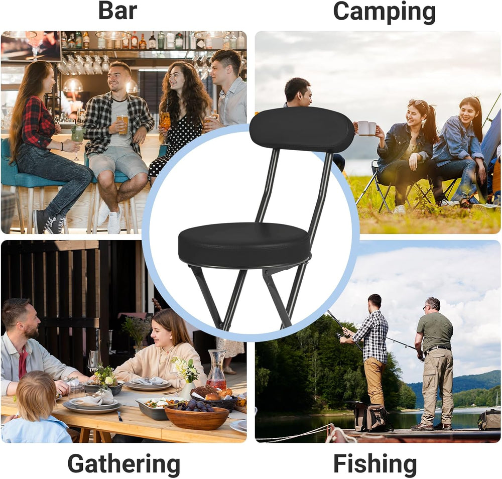 Cushioned Padded Folding Stools, Folding Bar Stool with Backrest, 220lb Capac...