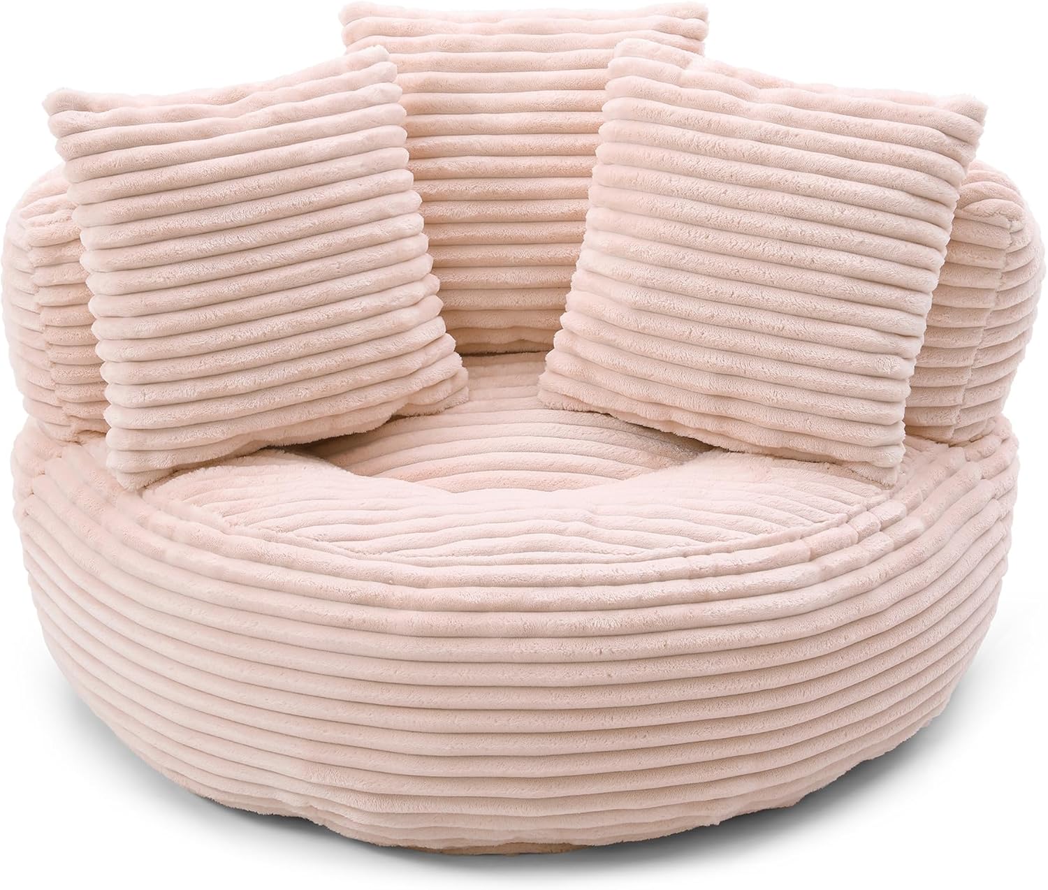45" Round Pink Bean Bag Chair with Backrest,Corduroy Fabric Beanbag Couch 3 Pillows,Floor Cushion Bean Bag Chair for Adults,Plush TV Chair,Comfy Lazy Sofa for Living Room