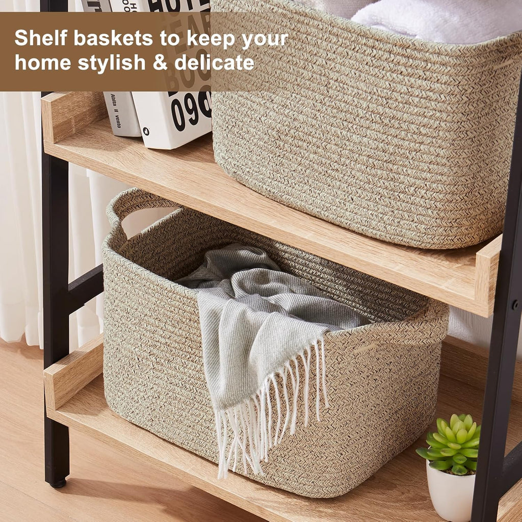 Storage Basket for Organizing, Woven Baskets for Storage, Rectangle Decorative Baskets for Shleves, Closet, Toys, Books, Nursery Organizer Bins - Pack of 3 (Brown, 13"x9.85"x8.7")